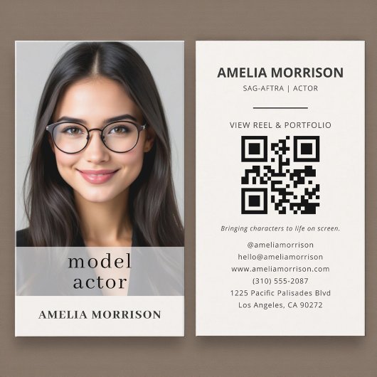Moderne Model Acteur Foto QR Code Visitekaartje