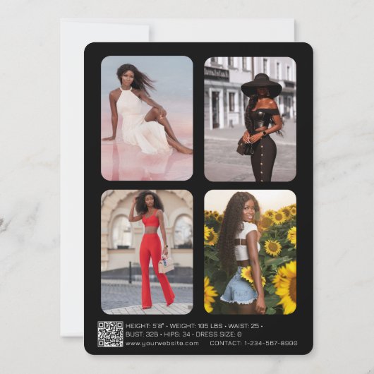 Moderne Modeling Actor Comp Kaart 5 Foto QR Code (Achterkant)