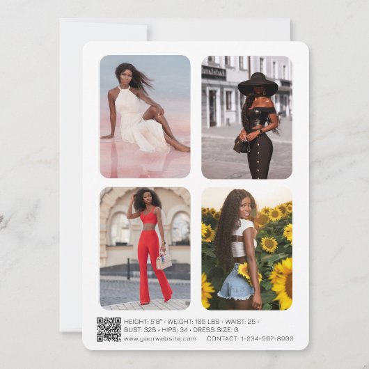 Moderne Modeling Actor Comp Kaart 5 Foto QR Code (Achterkant)