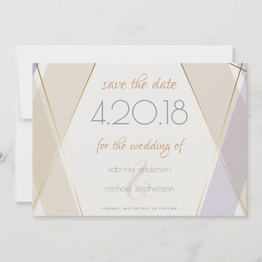 Moderne moderne geometrische paddenstoel Violet Save The Date (Voorkant)