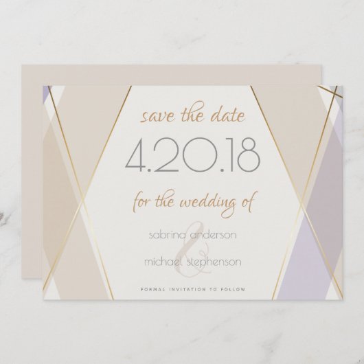 Moderne moderne geometrische paddenstoel Violet Save The Date (Voorkant / Achterkant)