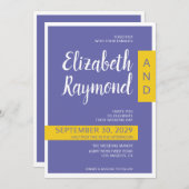 Moderne, moderne paarse, minimale bruiloft kaart (Voorkant / Achterkant)