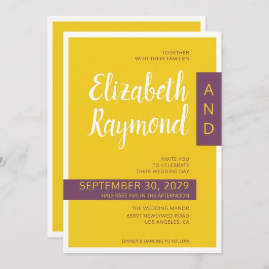 Moderne moderne paarse minimale bruiloft kaart (Voorkant / Achterkant)