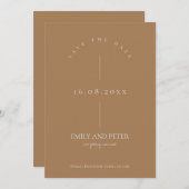 Moderne moderne, tijdelijke bruine bruiloft save the date (Voorkant / Achterkant)