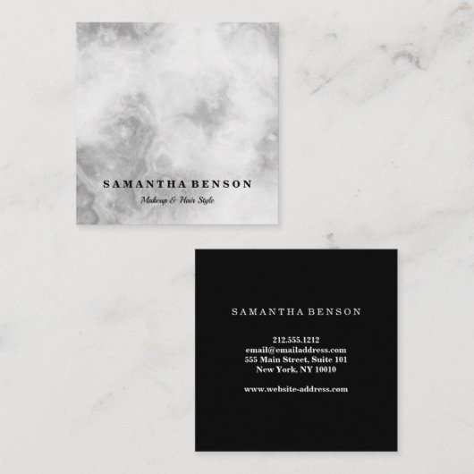 Moderne, moderne, witte marmer vierkante visitekaartje (Voorkant / Achterkant)