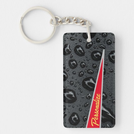 Moderne modieuze zwarte bellen rode brand douane sleutelhanger (Voorkant)