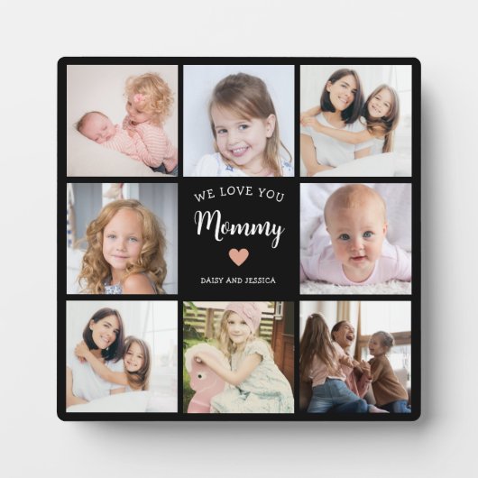 Moderne Moeder 8 Fotocollage Elegant Script Fotoplaat (Voorkant)