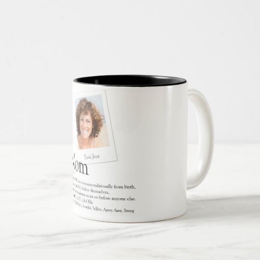 Moderne Moeder Definitie Quote Zwart-wit Foto Tweekleurige Koffiemok (Voorkant rechts)