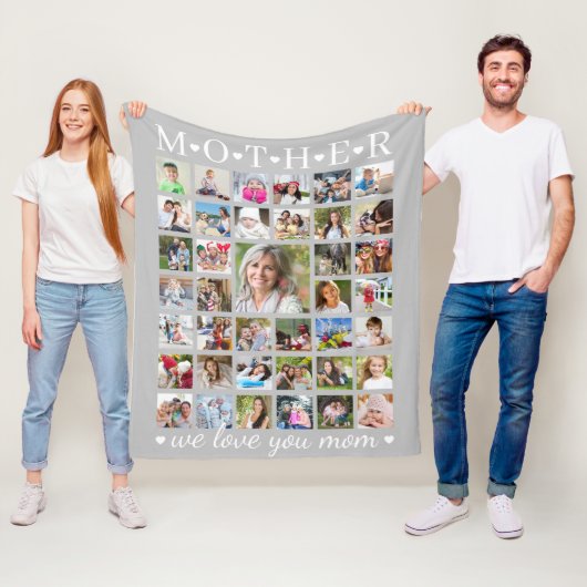 Moderne moeder foto collage harten Jouw tekst Fleece Deken (In situ)