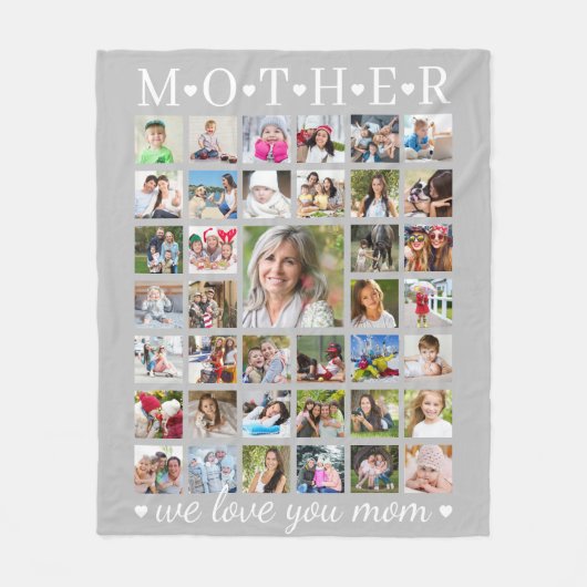 Moderne moeder foto collage harten Jouw tekst Fleece Deken (Voorkant)