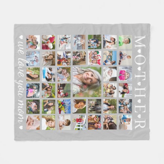 Moderne moeder foto collage harten Jouw tekst Fleece Deken (Voorkant (Horizontaal))