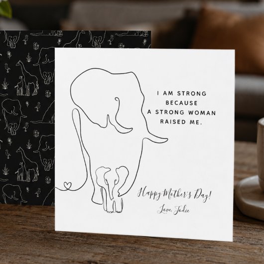 Moderne Moeder Olifant Lijn Kunst Moederdag Kaart