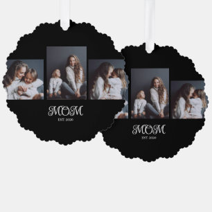Moderne Moeder Opgerichte Schrift Zwart 3 Foto Ornament Kaart
