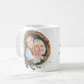 Moderne moeder script loof krans foto vakantie koffiemok (Voorkant links)