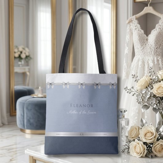 Moderne Moeder van de Bruidegom | Luxe Stofblauw Tote Bag