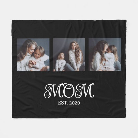 Moderne Moeder Vastgestelde Script Zwart 3 Foto Fleece Deken (Voorkant (Horizontaal))