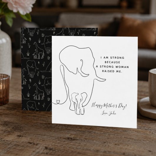 Moderne Moederdag Kaart voor mammie elphant Line