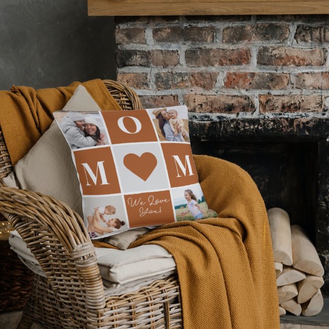 Moderne Moederdag Love Vier Family Photo Collage Kussen (Creator heeft geüpload)