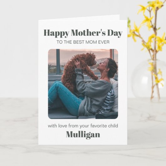 Moderne Moederdag Simple Pet Custom Photo Kaart (Gele Bloem)