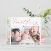 Moderne Moederdagkaart met bloemen en foto (Staand voorkant)
