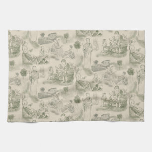Moderne Moederschap Toile de Jouy in Saliegroen Theedoek