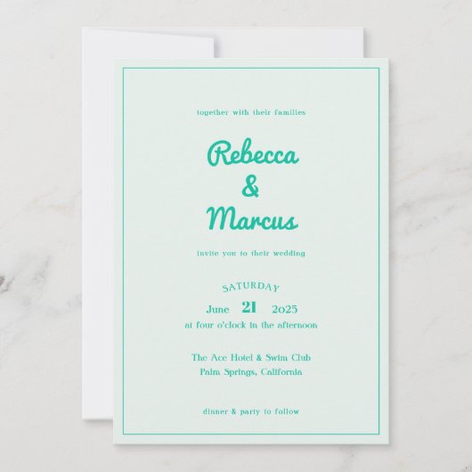 Moderne Moedige Smaragd Mint Retro Vibes Bruiloft Kaart (Voorkant)