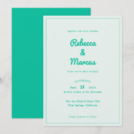 Moderne Moedige Smaragd Mint Retro Vibes Bruiloft Kaart