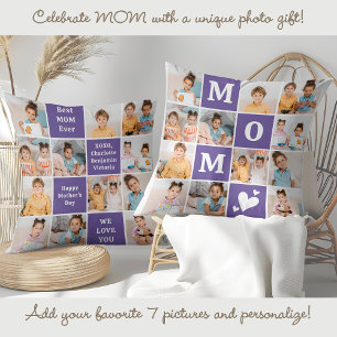 Moderne MOM 12 Fotocollage Gepersonaliseerde Paars Kussen