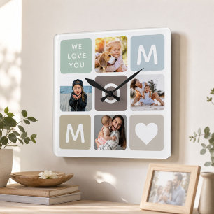 Moderne MOM-foto-collage Moederdag Schattige Famil Vierkante Klok