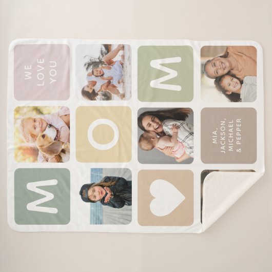 Moderne MOM Photo Collage Cute Family Sherpa Deken (Voorkant (horizontaal))