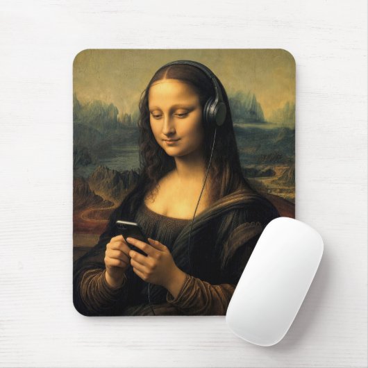 Moderne Mona Lisa met Smartphone Muismat (Met muis)