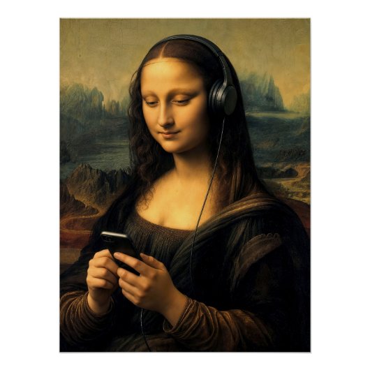 Moderne Mona Lisa met Smartphone Perfect Poster (Voorkant)