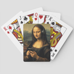 Moderne Mona Lisa met Smartphone Pokerkaarten