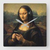 Moderne Mona Lisa met Smartphone Vierkante Klok (Voorkant)
