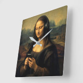 Moderne Mona Lisa met Smartphone Vierkante Klok (Hoek)