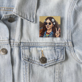 Moderne Mona Lisa-schilderij - Da Vinci-geïnspiree Vierkante Button 5,1 Cm