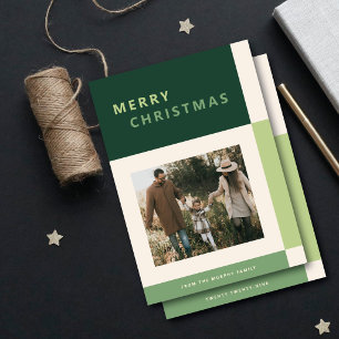Moderne monochromatische groene kleurblok twee fot feestdagenkaart