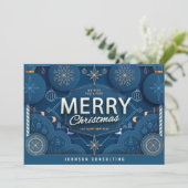 Moderne, monochromatische sneeuwvlokken kerstmis feestdagenkaart (Staand voorkant)