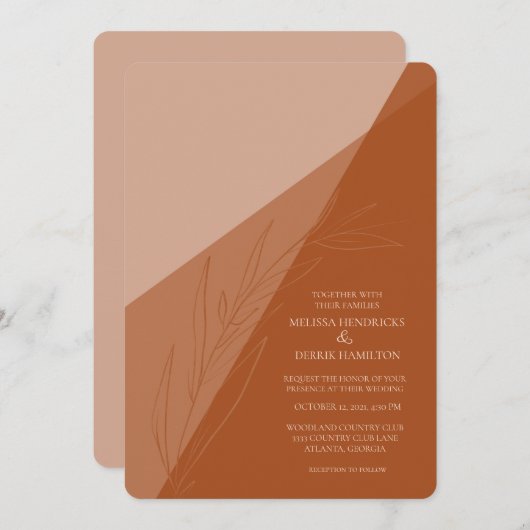 Moderne Monochromatische Terra Cotta Wedding Kaart (Voorkant / Achterkant)
