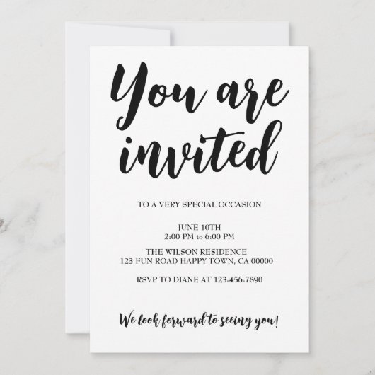 Moderne monochrome algemene feest zwarte tekst kaart (Voorkant)