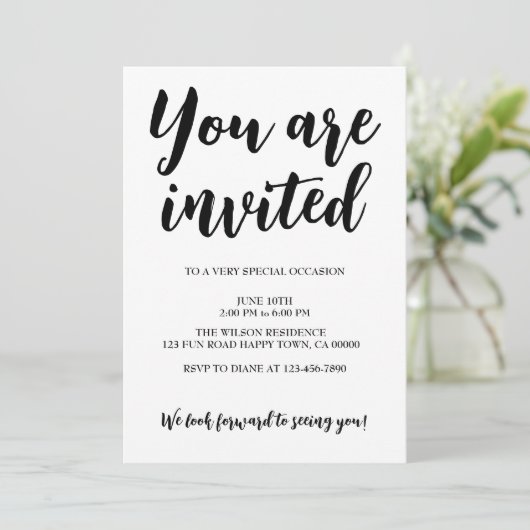 Moderne monochrome algemene feest zwarte tekst kaart (Staand voorkant)