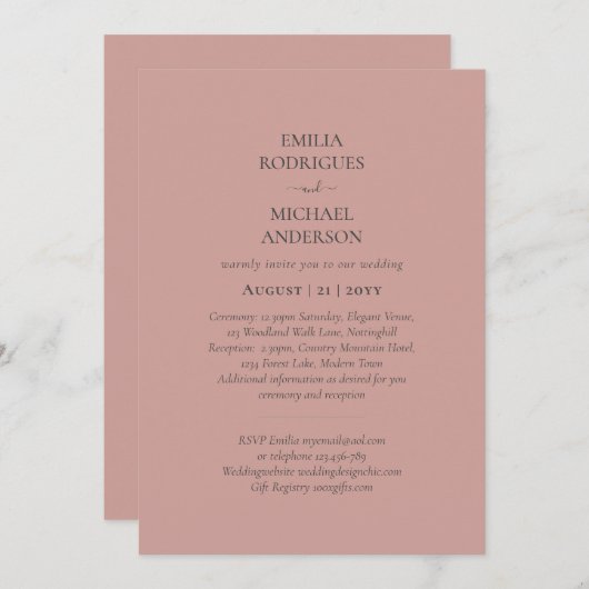 Moderne monochrome all-in-one budget bruiloft kaart (Voorkant / Achterkant)