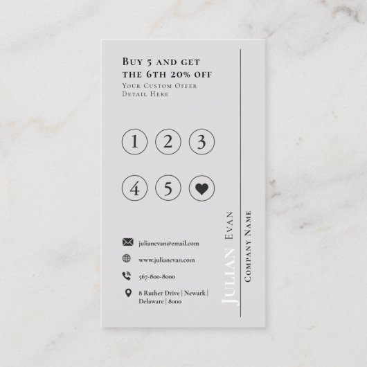 Moderne Monochrome Black Loyalty Kaart Visitekaartje (Achterkant)