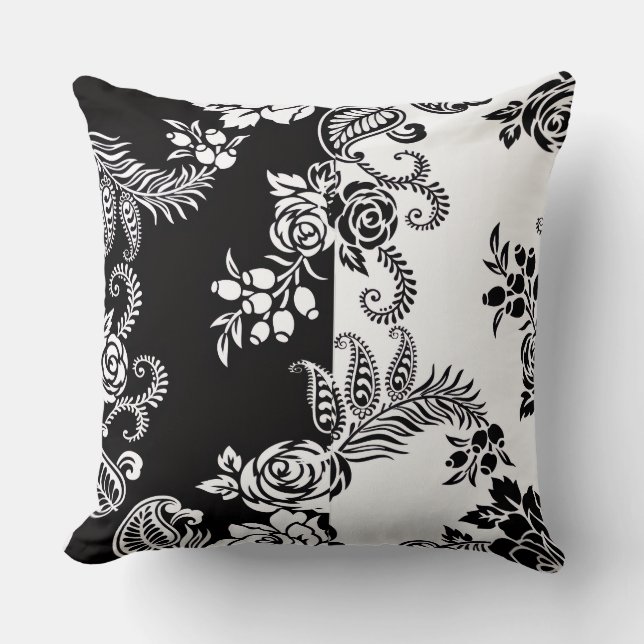 Moderne monochrome bloempatroon throw kussen (Voorkant)