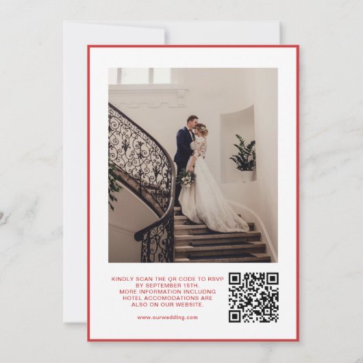 Moderne monochrome foto met QR-code bruiloft Kaart (Achterkant)