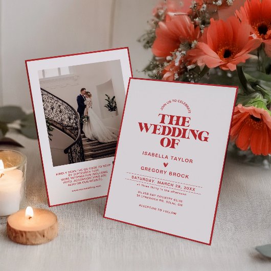 Moderne monochrome foto met QR-code bruiloft Kaart