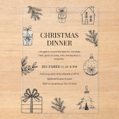 Moderne Monochrome Kerst Dinner Acryl Uitnodigingen (Voorkant)