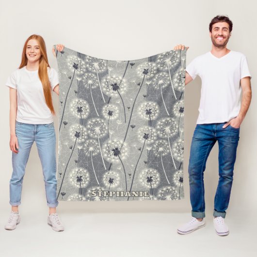 Moderne monochrome paardenbloem fleece deken (In situ)
