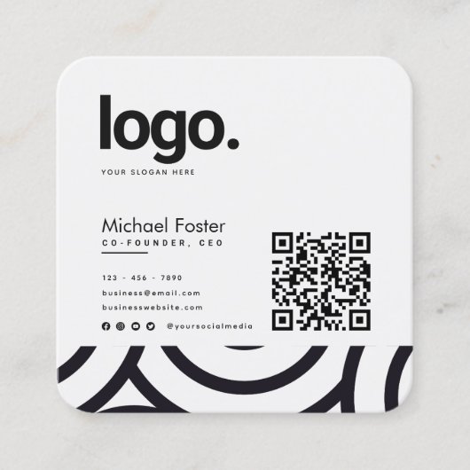 Moderne monochrome professionele QR-code Vierkante Visitekaartje (Voorkant)