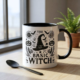 Moderne Monochroom Basis Heks Halloween Tweekleurige Koffiemok